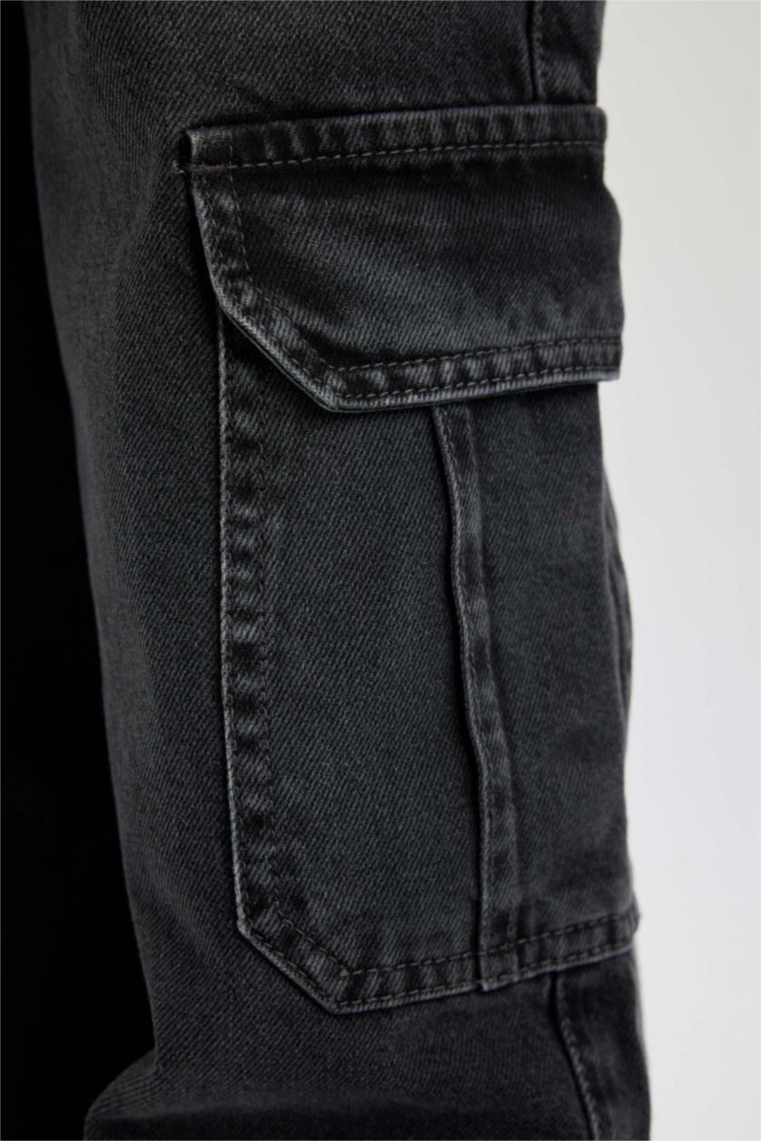 Kız Çocuk - Genç Kız Gri Kız Çocuk Wide Leg Kargo Geniş Paça Jean Pantolon