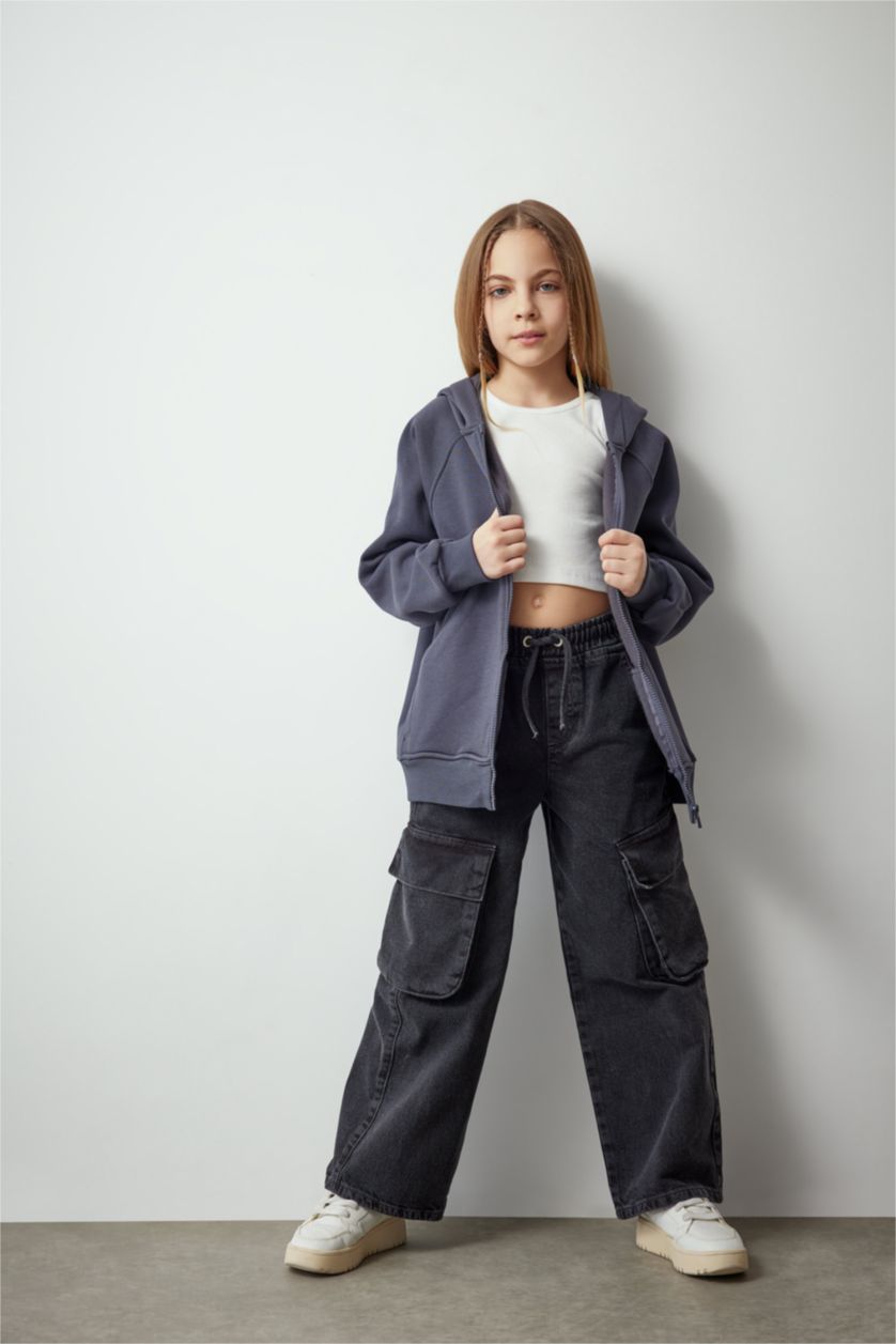 بنات أنثرا بنطرون جينز كارجو بناتي وايد ليج برجل واسع بجيب