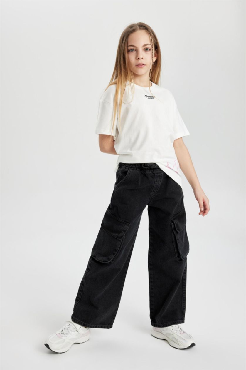 بنات أنثرا بنطرون جينز كارجو بناتي وايد ليج برجل واسع بجيب