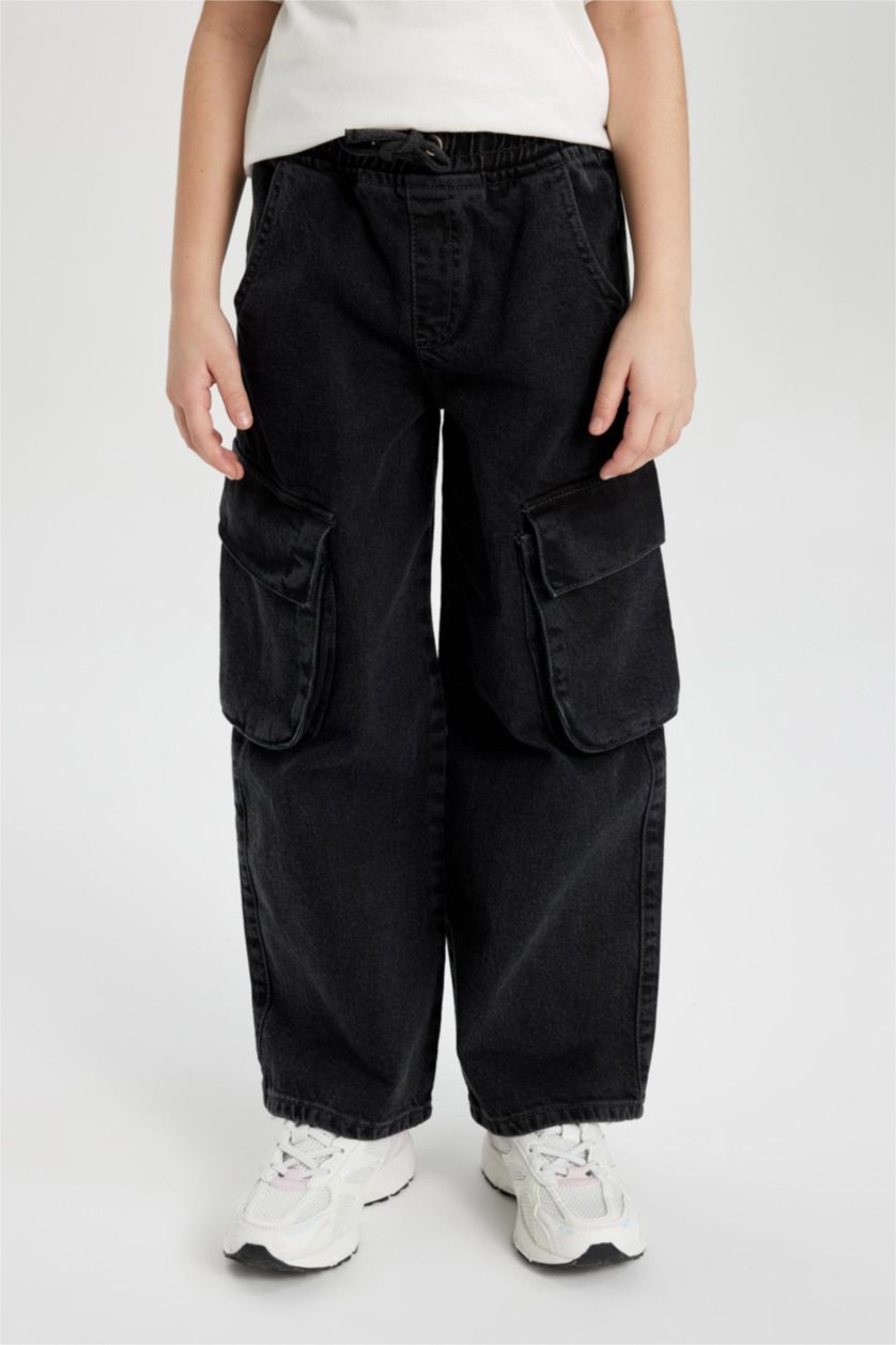 بنات أنثرا بنطرون جينز كارجو بناتي وايد ليج برجل واسع بجيب