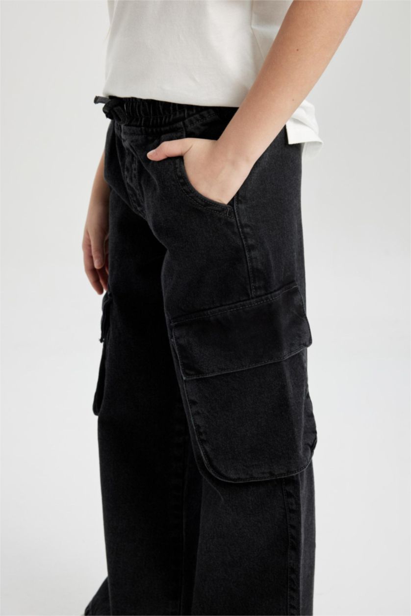 بنات أنثرا بنطرون جينز كارجو بناتي وايد ليج برجل واسع بجيب