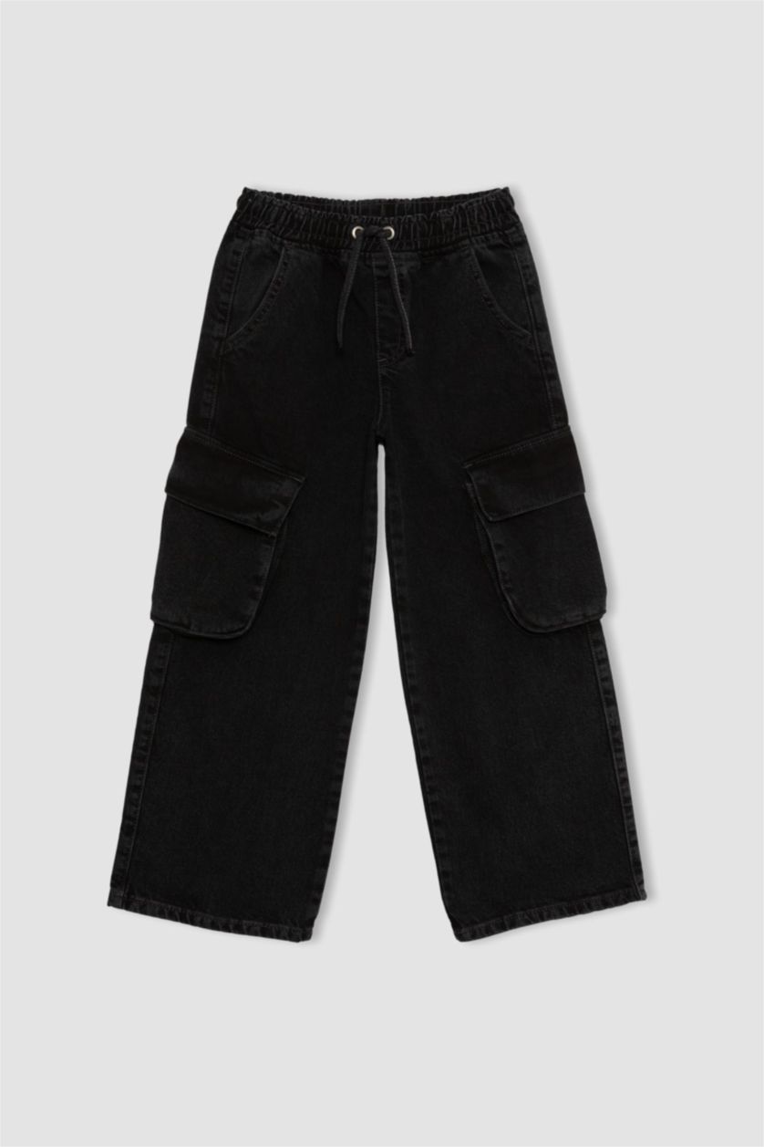 بنات أنثرا بنطرون جينز كارجو بناتي وايد ليج برجل واسع بجيب