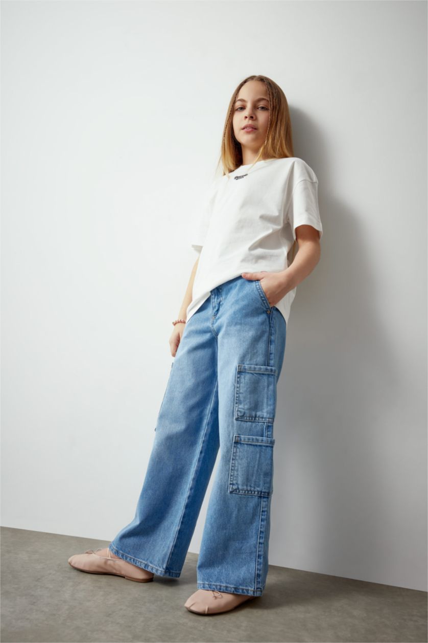 GIRLS & TEENS Blue Girl Wide Leg Cargo Jeans