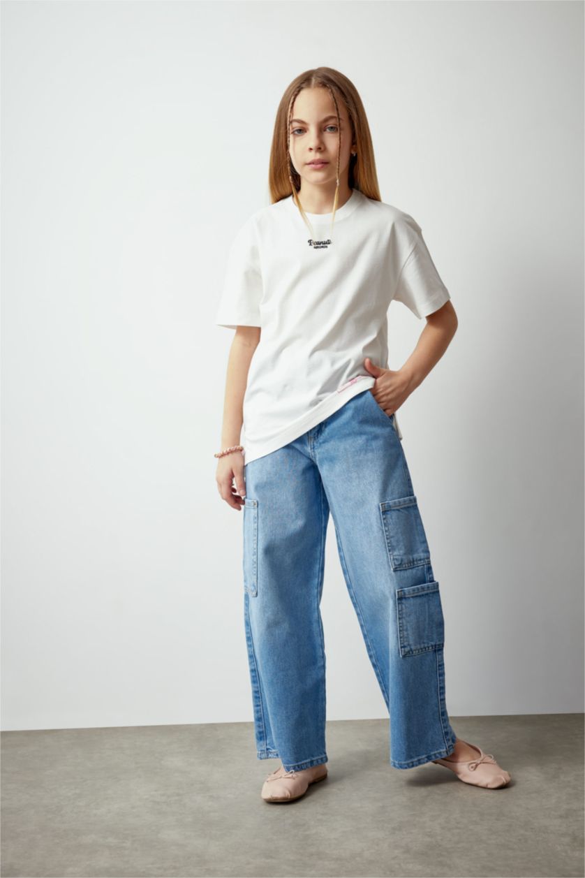GIRLS & TEENS Blue Girl Wide Leg Cargo Jeans