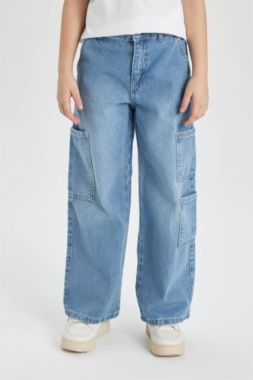 GIRLS & TEENS Blue Girl Wide Leg Cargo Jeans