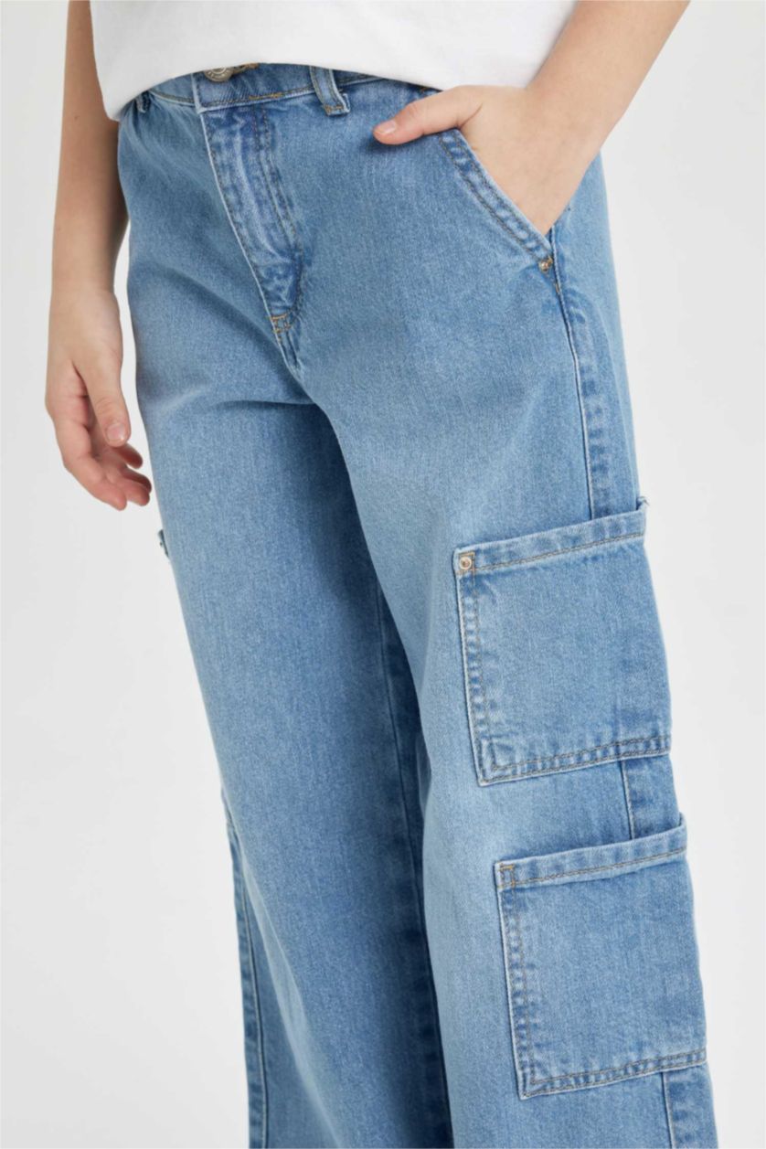 GIRLS & TEENS Blue Girl Wide Leg Cargo Jeans
