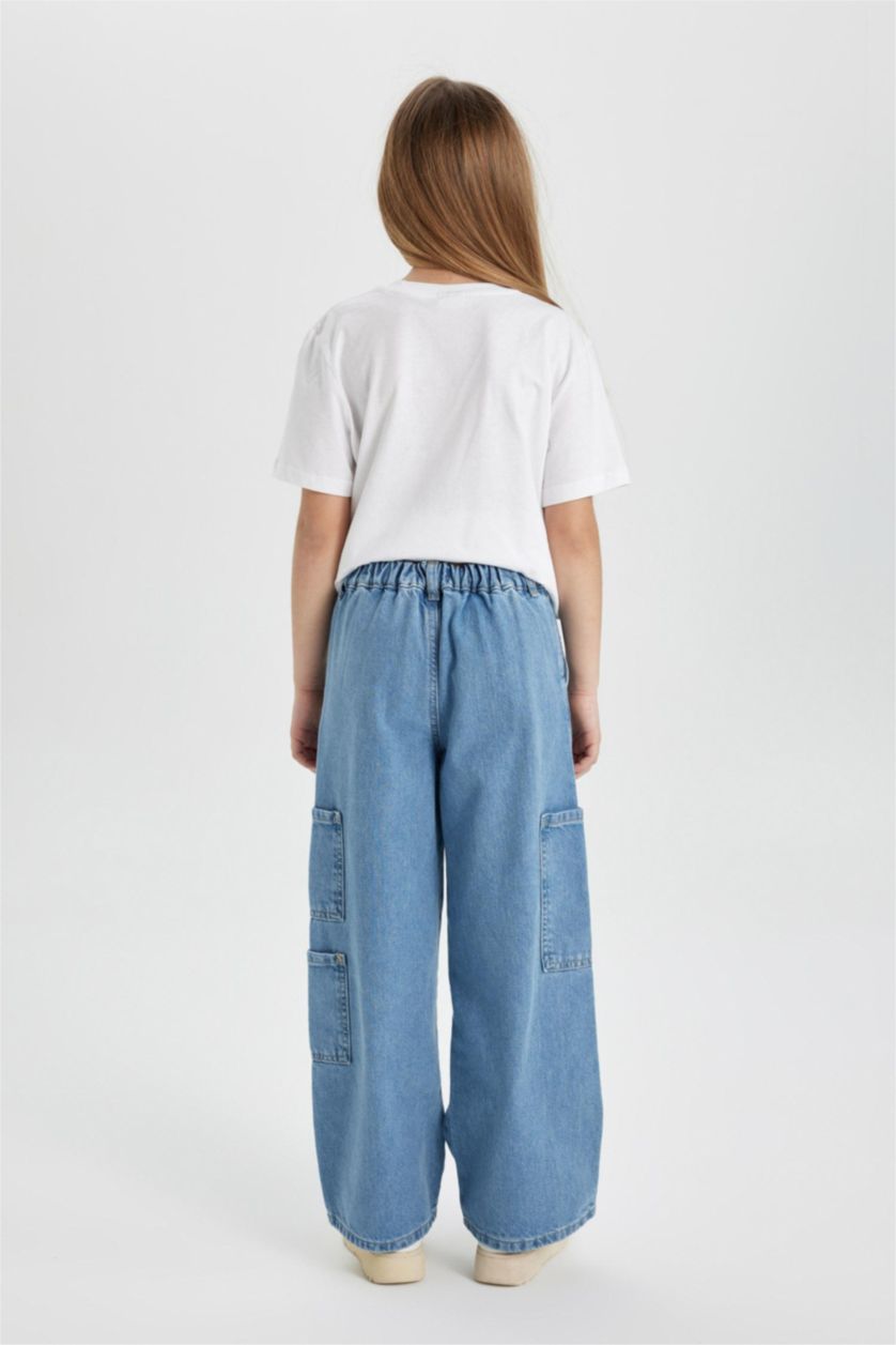 GIRLS & TEENS Blue Girl Wide Leg Cargo Jeans