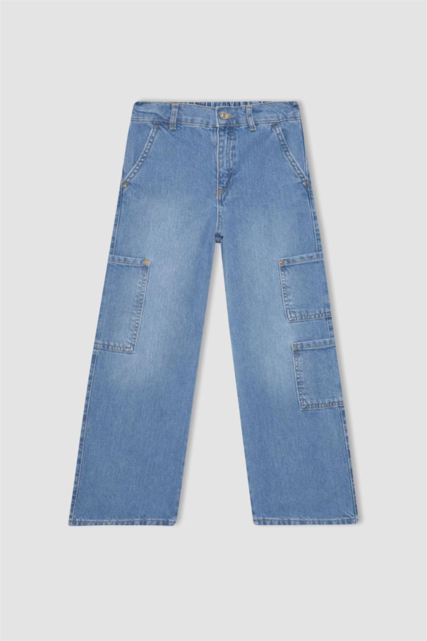 GIRLS & TEENS Blue Girl Wide Leg Cargo Jeans