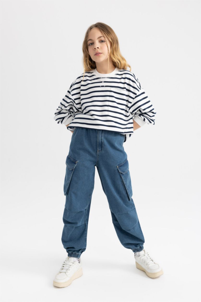 GIRLS & TEENS Blue Girl Parachute Cargo Jeans
