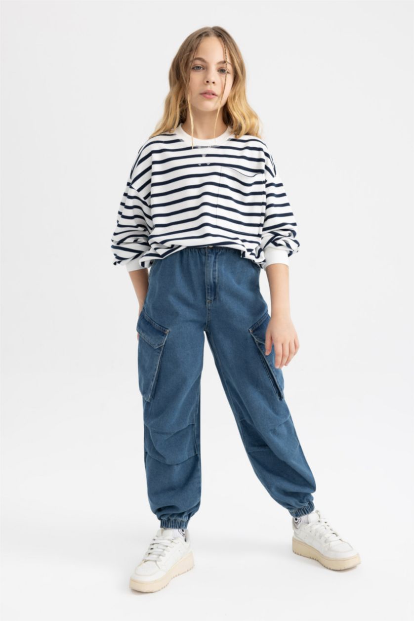 GIRLS & TEENS Blue Girl Parachute Cargo Jeans