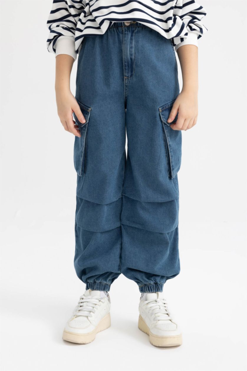 GIRLS & TEENS Blue Girl Parachute Cargo Jeans