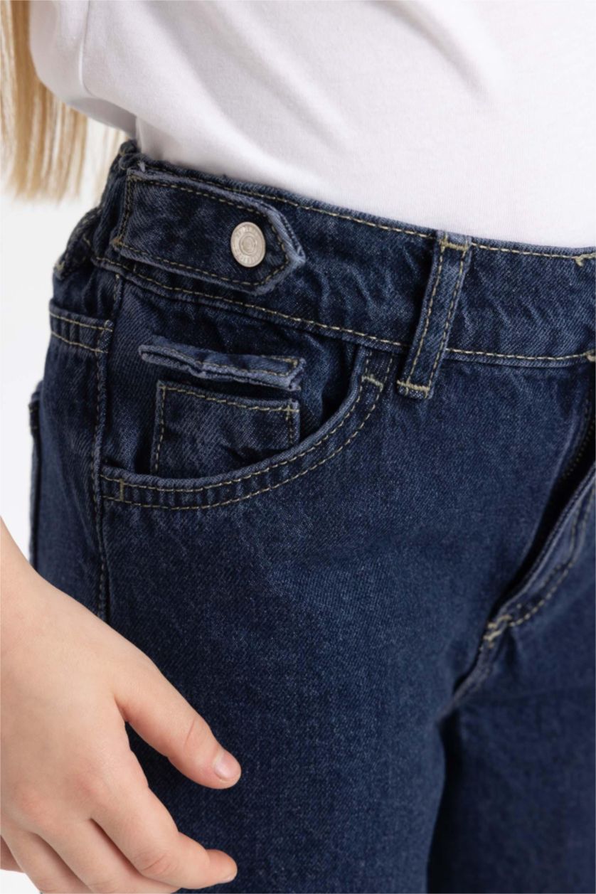 بنات أزرق غامق بنطلون بناتي وايد ليج برجل واسع بجيب