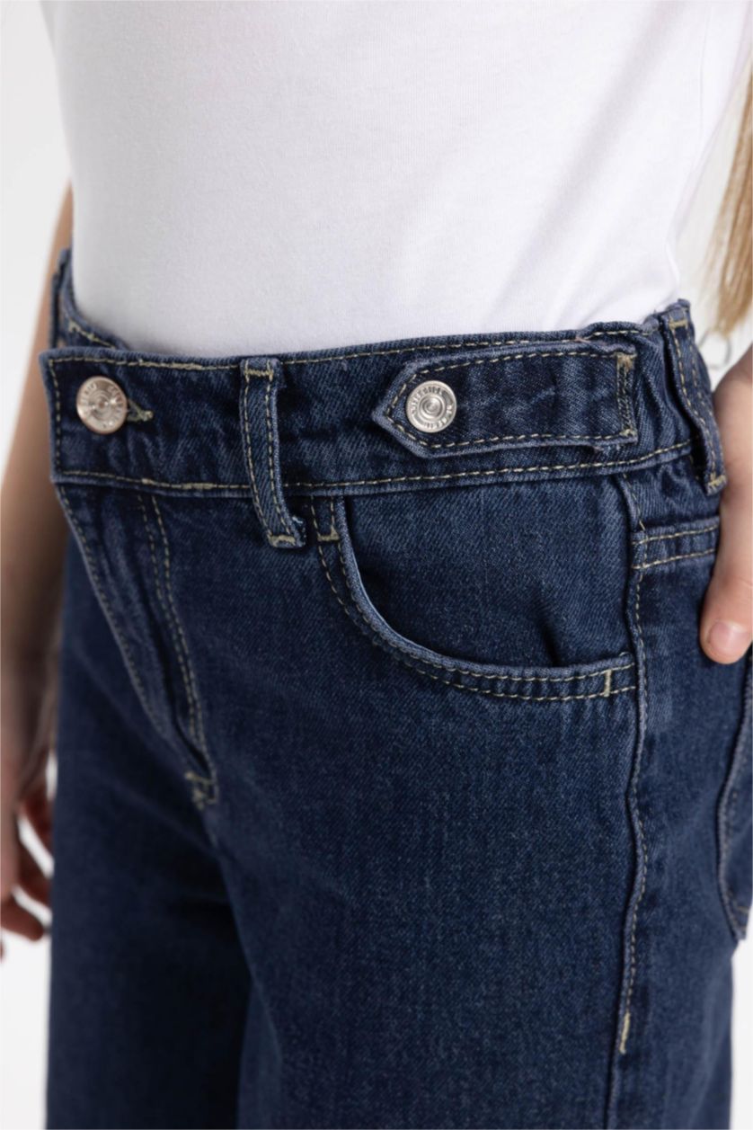 بنات أزرق غامق بنطلون بناتي وايد ليج برجل واسع بجيب