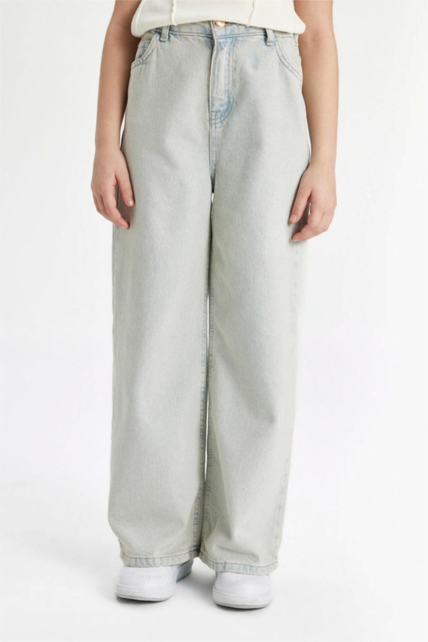 Kız Çocuk - Genç Kız Açık Mavi Wıde Leg Geniş Paça Jean Pantolon Kız Çocuk