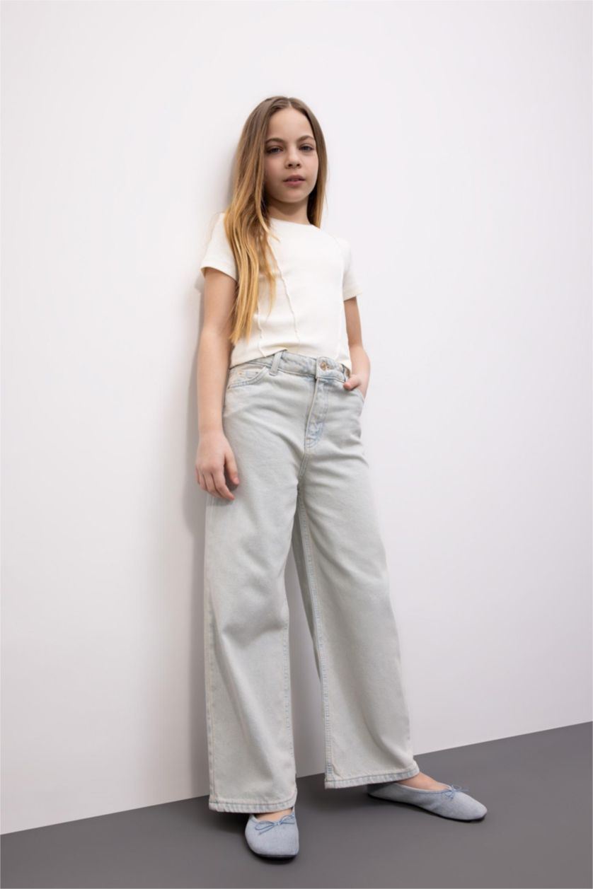 Kız Çocuk - Genç Kız Açık Mavi Wıde Leg Geniş Paça Jean Pantolon Kız Çocuk