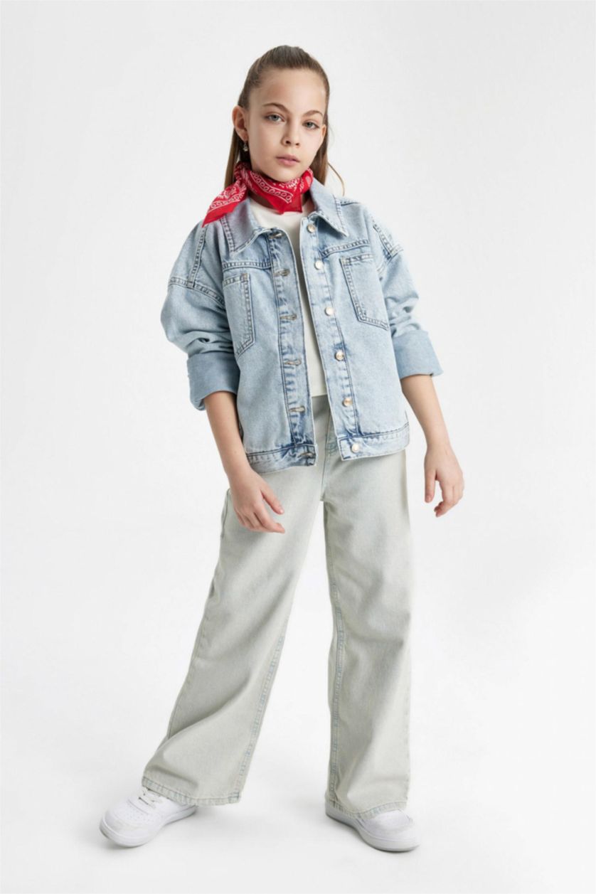 Kız Çocuk - Genç Kız Açık Mavi Wıde Leg Geniş Paça Jean Pantolon Kız Çocuk