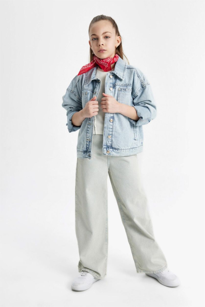 Kız Çocuk - Genç Kız Açık Mavi Wıde Leg Geniş Paça Jean Pantolon Kız Çocuk