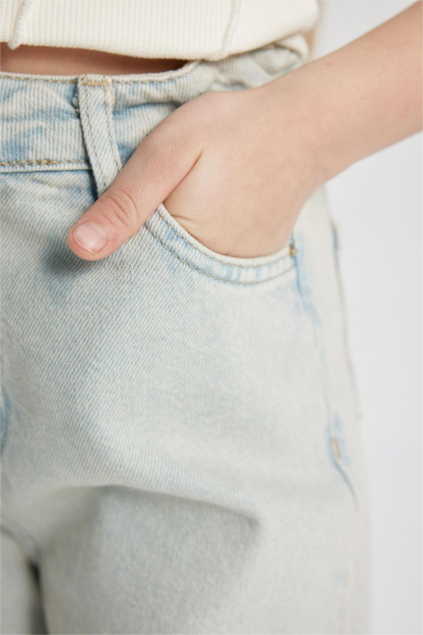 Kız Çocuk - Genç Kız Açık Mavi Wıde Leg Geniş Paça Jean Pantolon Kız Çocuk