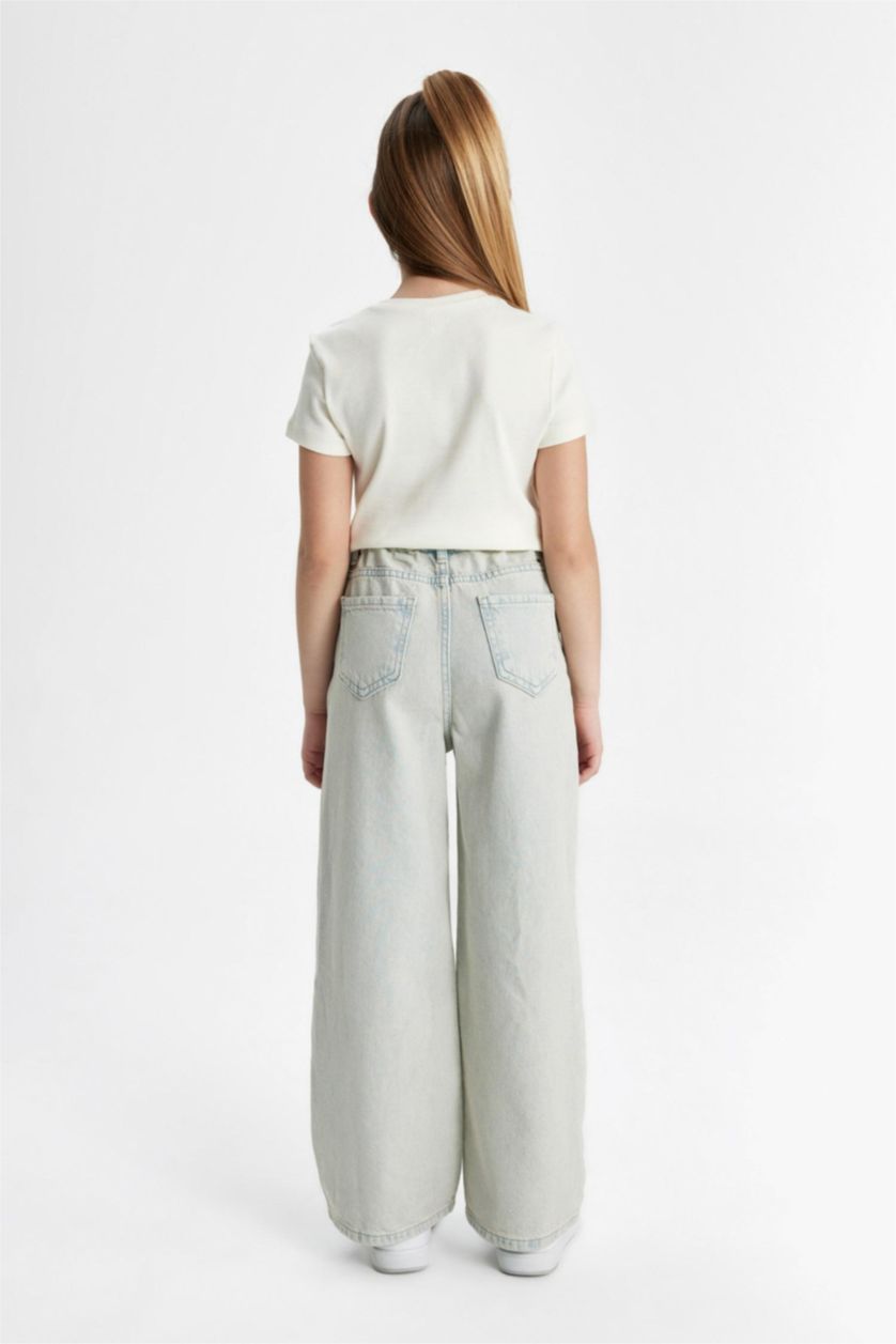 Kız Çocuk - Genç Kız Açık Mavi Wıde Leg Geniş Paça Jean Pantolon Kız Çocuk