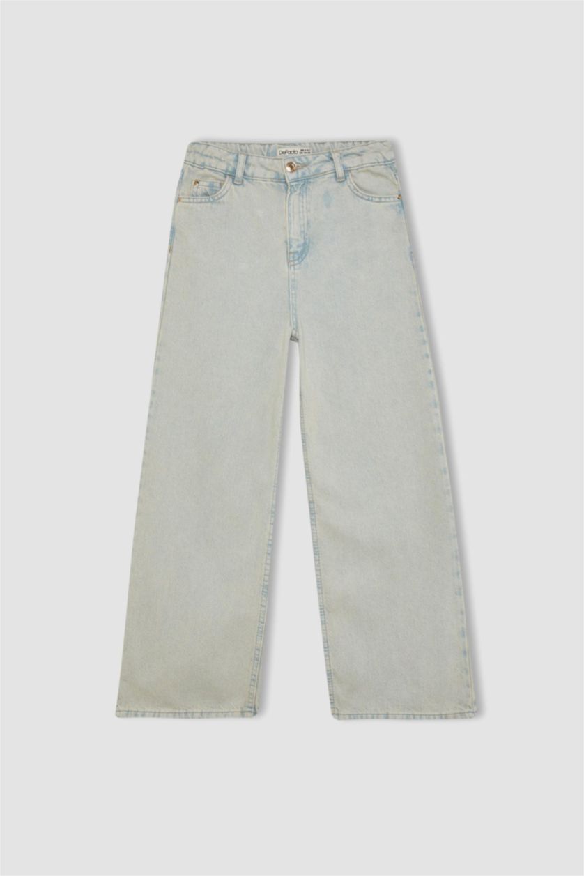 Kız Çocuk - Genç Kız Açık Mavi Wıde Leg Geniş Paça Jean Pantolon Kız Çocuk