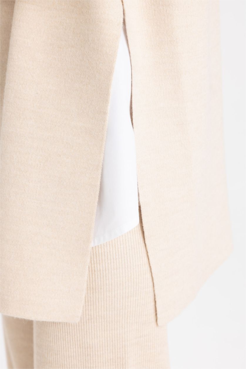 FEMME Beige Pull en Tricot sans manches à Coupe Régulière et Col Rond