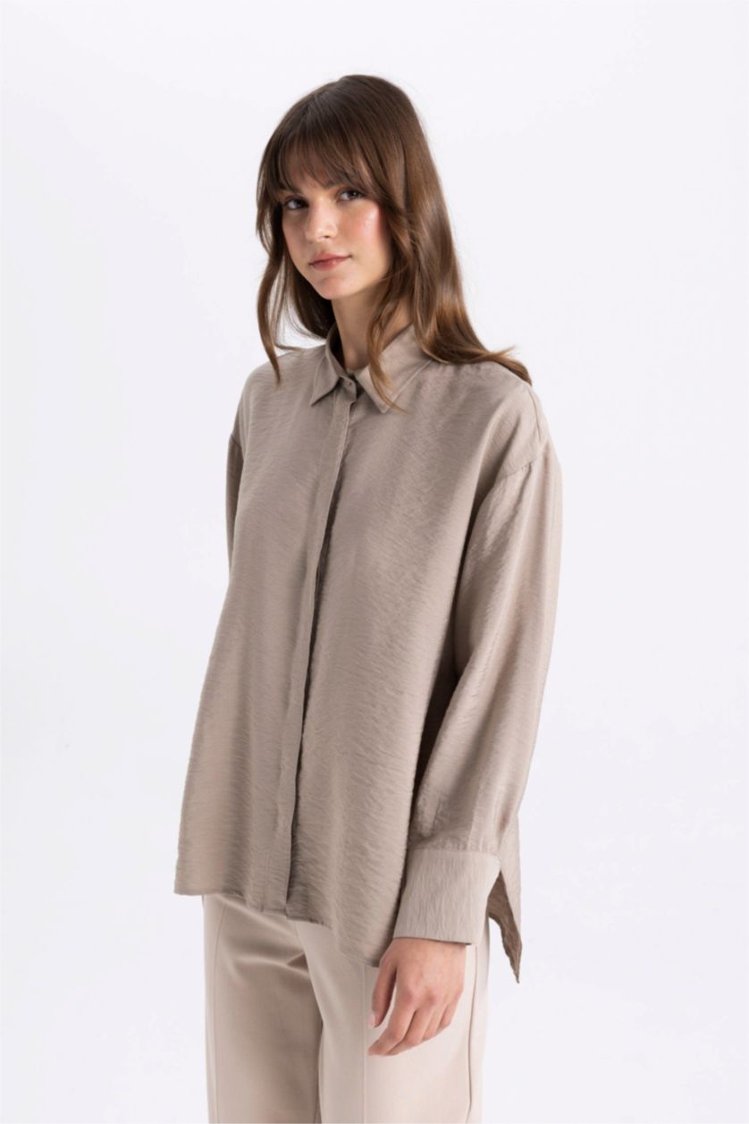WOMAN Light Beige Relax Fit Long Sleeve Tunic