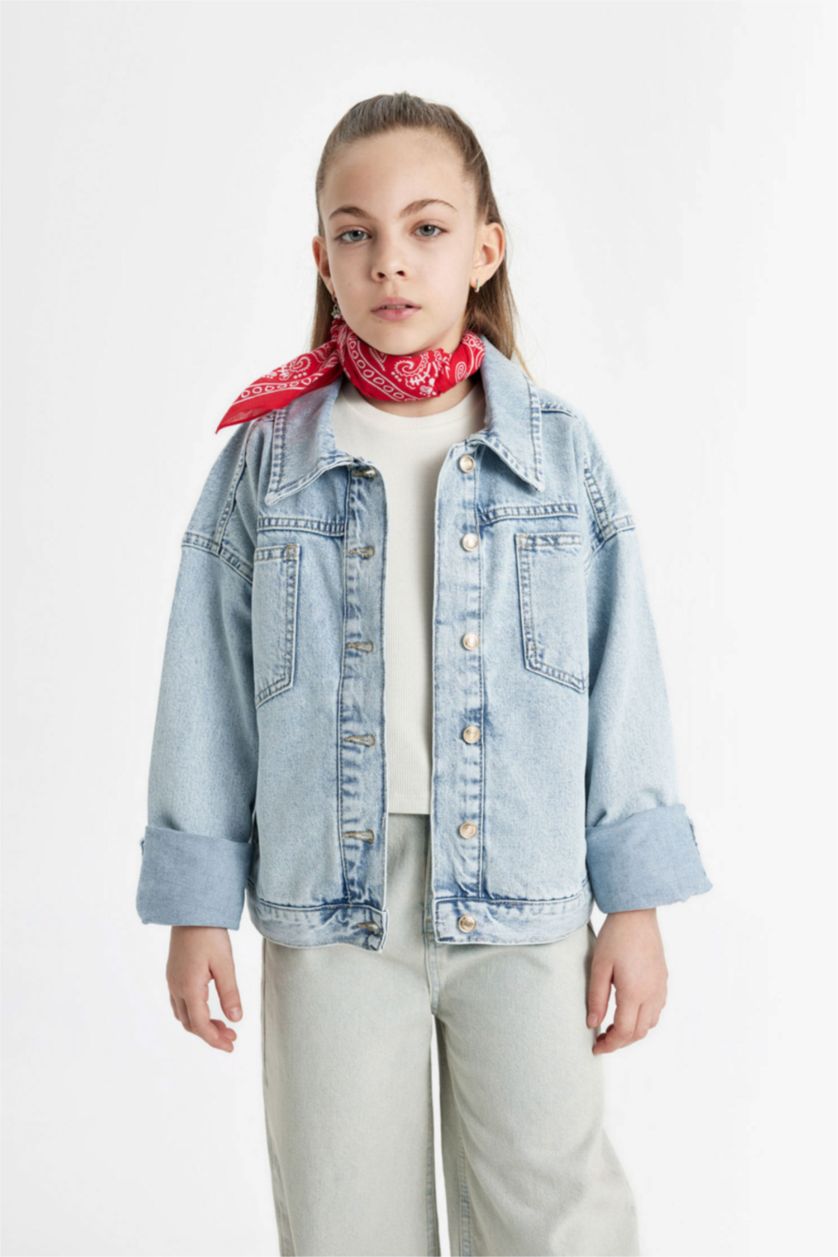 بناتي أزرق ثلجي جاكيت جينز بناتي