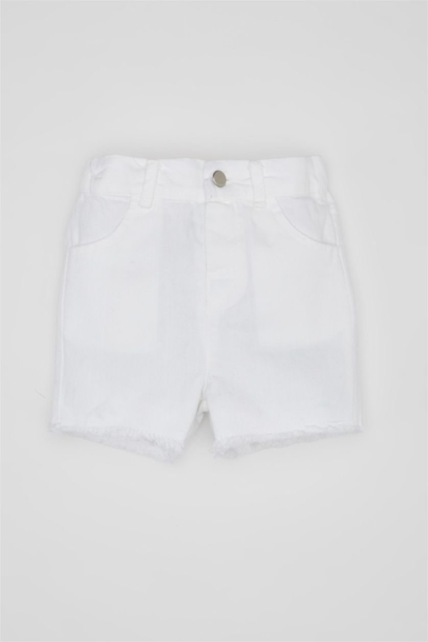 Kız Bebek Beyaz Kız Bebek Gabardin Şort