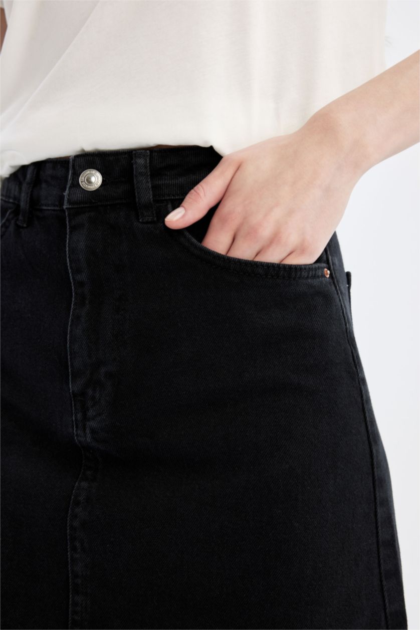 WOMAN Black Regular Fit Denim Mini Skirt