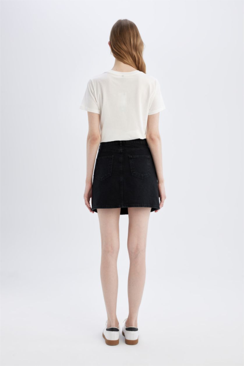 WOMAN Black Regular Fit Denim Mini Skirt