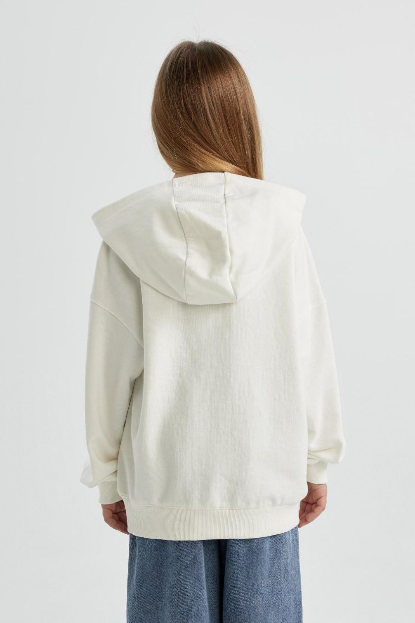 Girls & Teens Ecru Girl Disney Mickey & Minnie Relax Fit Hooded Sweatshirt