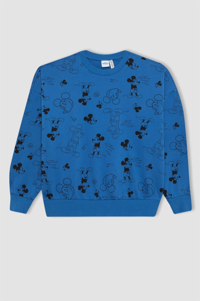 Kız Çocuk - Genç Kız Mavi Kız Çocuk Disney Mickey & Minnie Oversize Geniş Kalıp Bisiklet Yaka Sweatshirt
