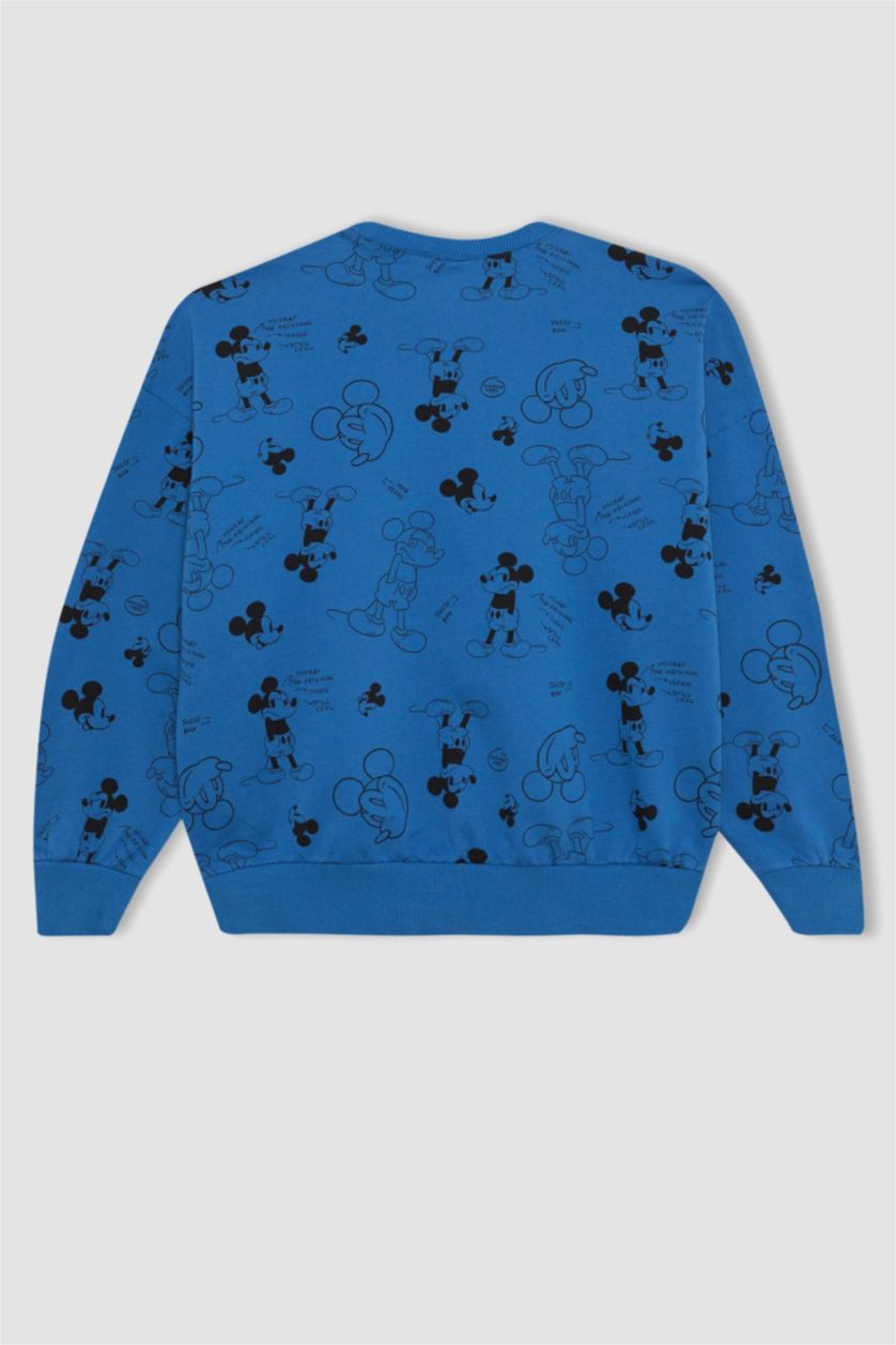 Kız Çocuk - Genç Kız Mavi Kız Çocuk Disney Mickey & Minnie Oversize Geniş Kalıp Bisiklet Yaka Sweatshirt