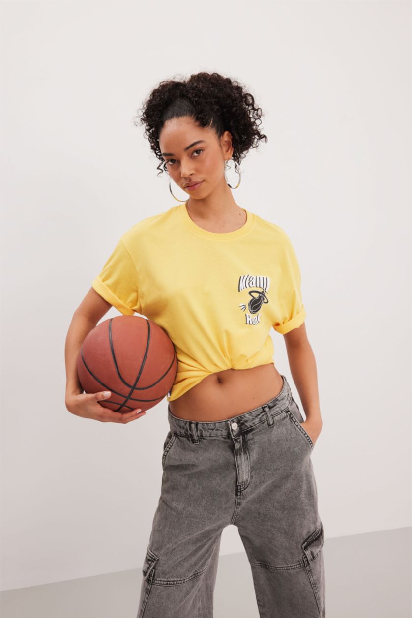 رجالي أصفر تيشيرت أوفر سايز برقبة مستديرة من ميامي هيت DeFactoFit