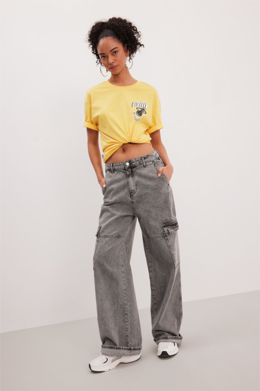 رجالي أصفر تيشيرت أوفر سايز برقبة مستديرة من ميامي هيت DeFactoFit