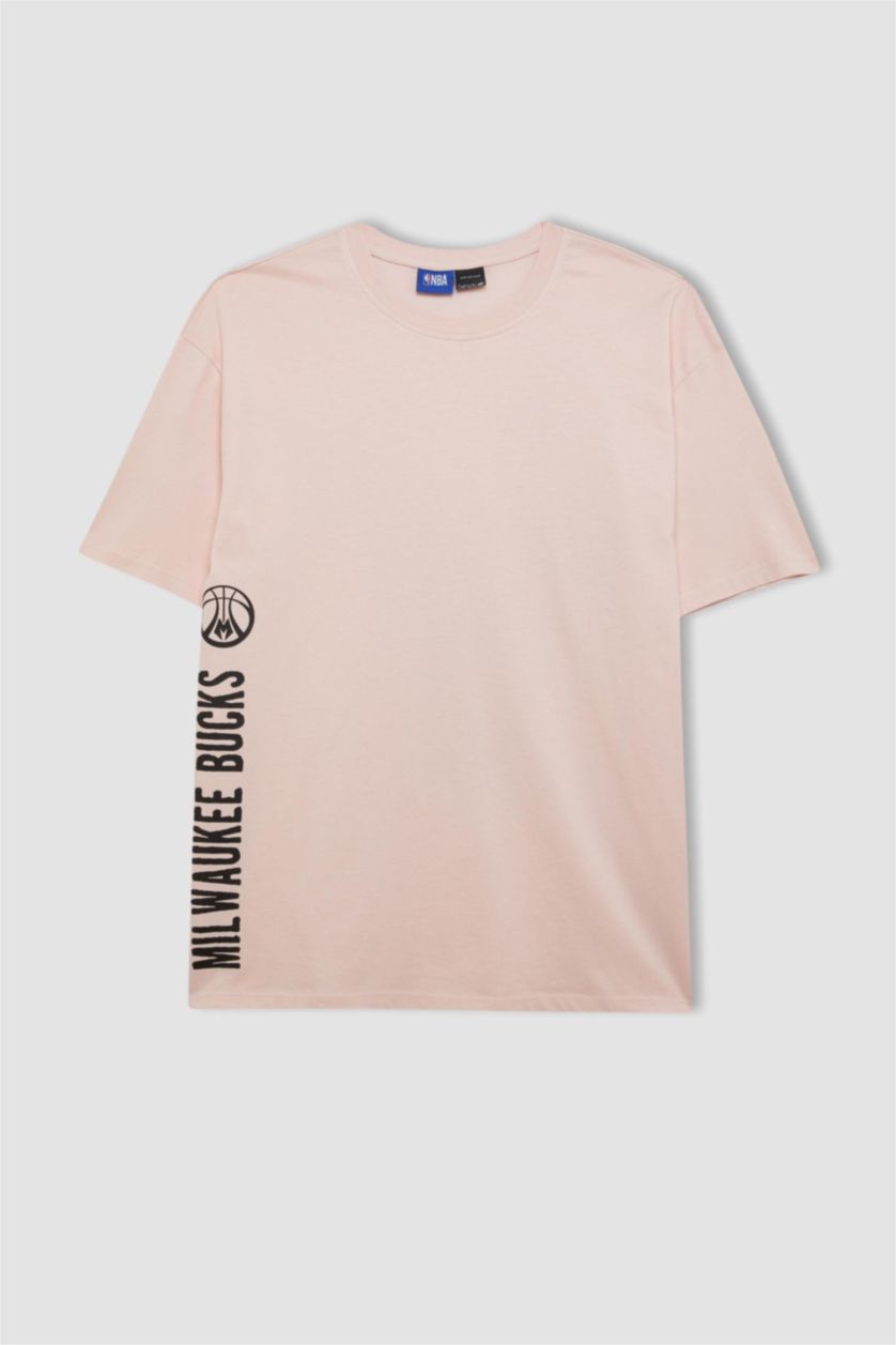 رجالي زهري فاتح تيشيرت أوفر سايز برقبة مستديرة