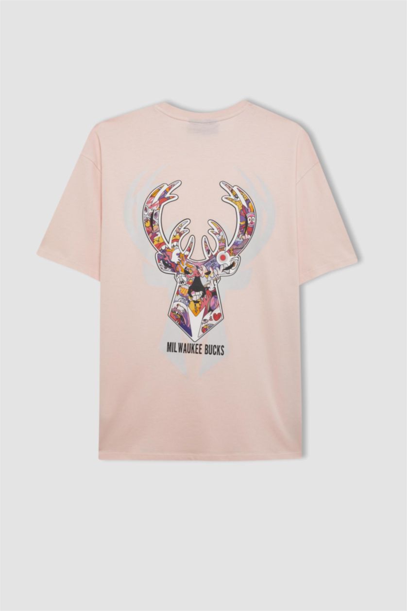 رجالي زهري فاتح تيشيرت أوفر سايز برقبة مستديرة