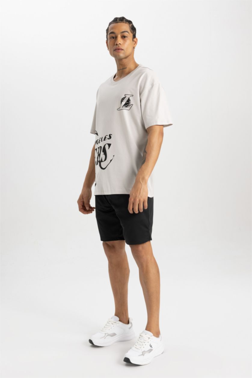 HOMME Gris Clair T-Shirt Oversize Col Rond Manches Courtes Nba Los Angeles Lakers Defactofit