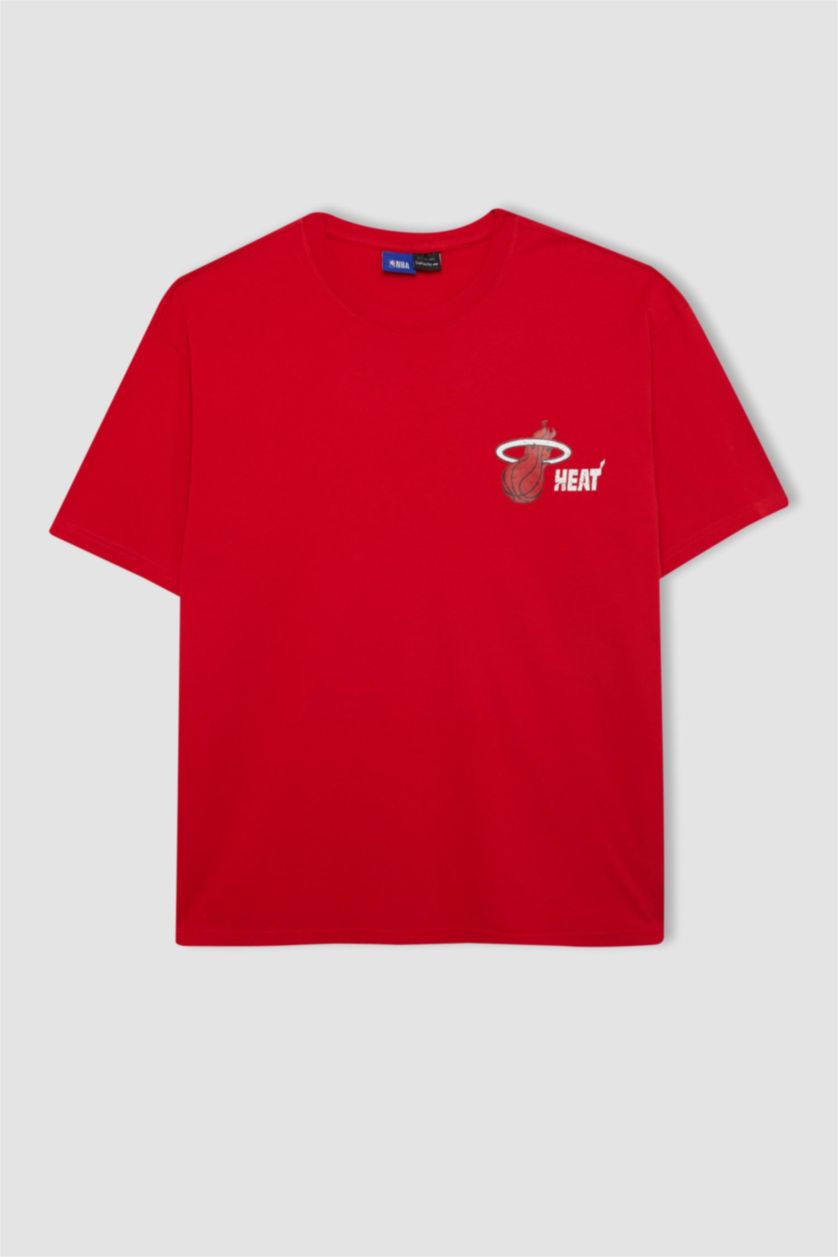 Erkek Kırmızı DeFactoFit NBA Miami Heat Boxy Fit Bisiklet Yaka Kısa Kollu Tişört