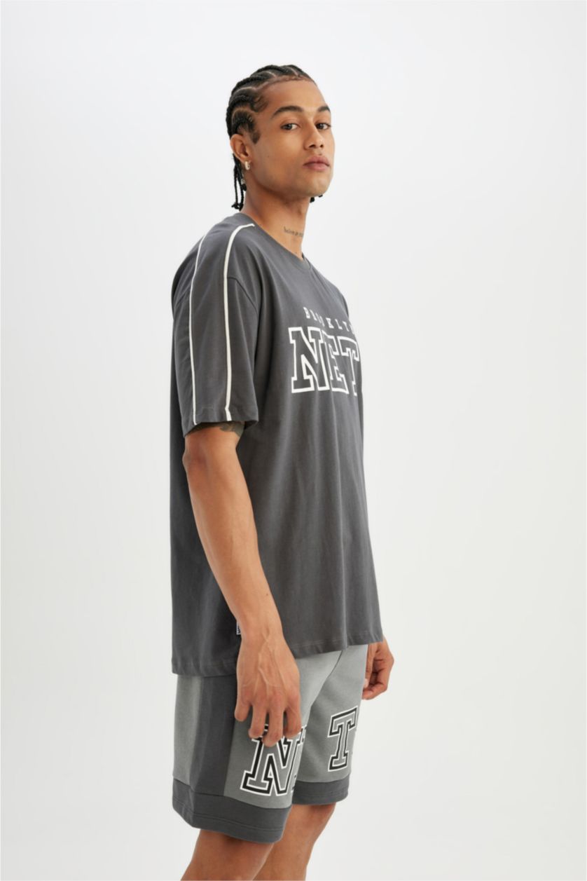MAN Grey DeFactoFit NBA Brooklyn Nets Standard Fit Crop Shorts