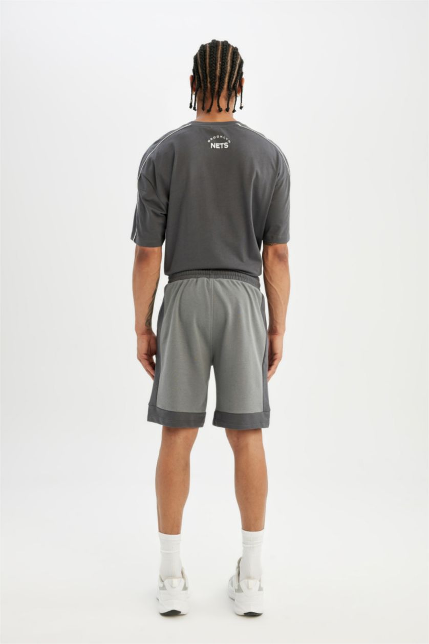 MAN Grey DeFactoFit NBA Brooklyn Nets Standard Fit Crop Shorts