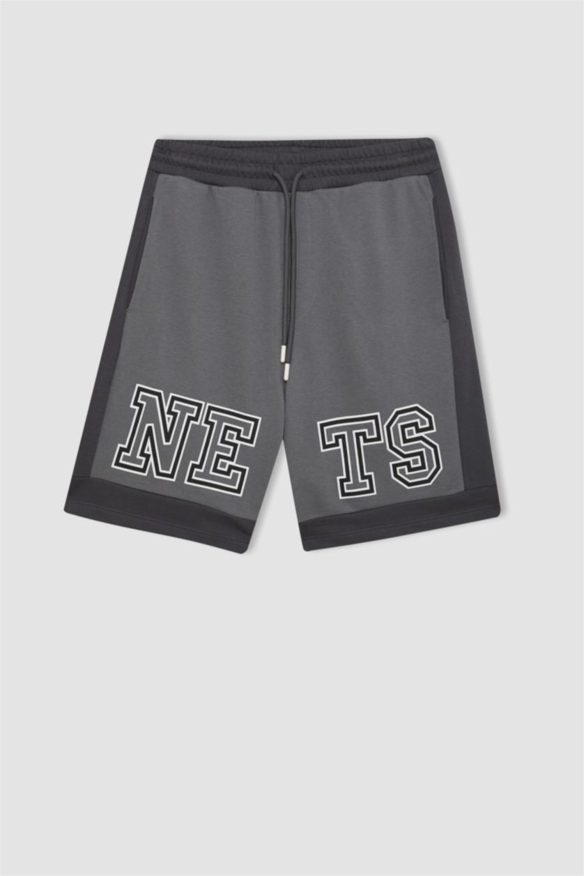 MAN Grey DeFactoFit NBA Brooklyn Nets Standard Fit Crop Shorts