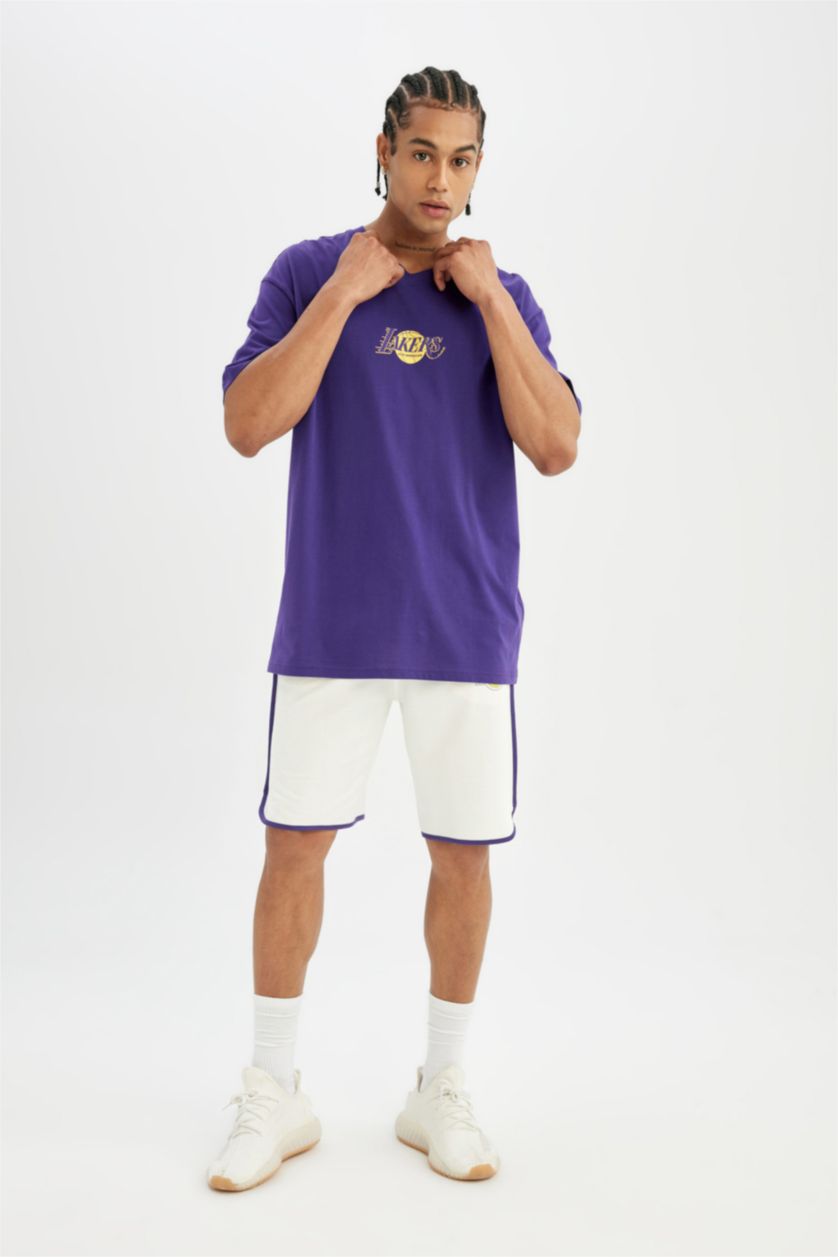 HOMME Violet T-Shirt Oversize Col Rond à Manches Courtes de DeFactofit NBA Los Angeles Lakers