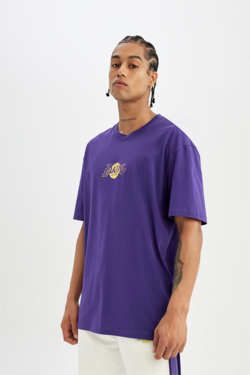 HOMME Violet T-Shirt Oversize Col Rond à Manches Courtes de DeFactofit NBA Los Angeles Lakers