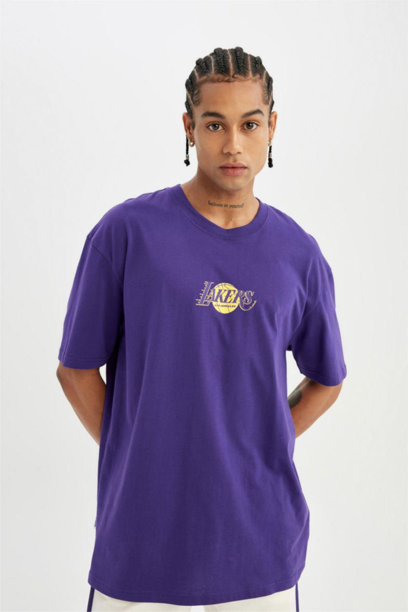 HOMME Violet T-Shirt Oversize Col Rond à Manches Courtes de DeFactofit NBA Los Angeles Lakers
