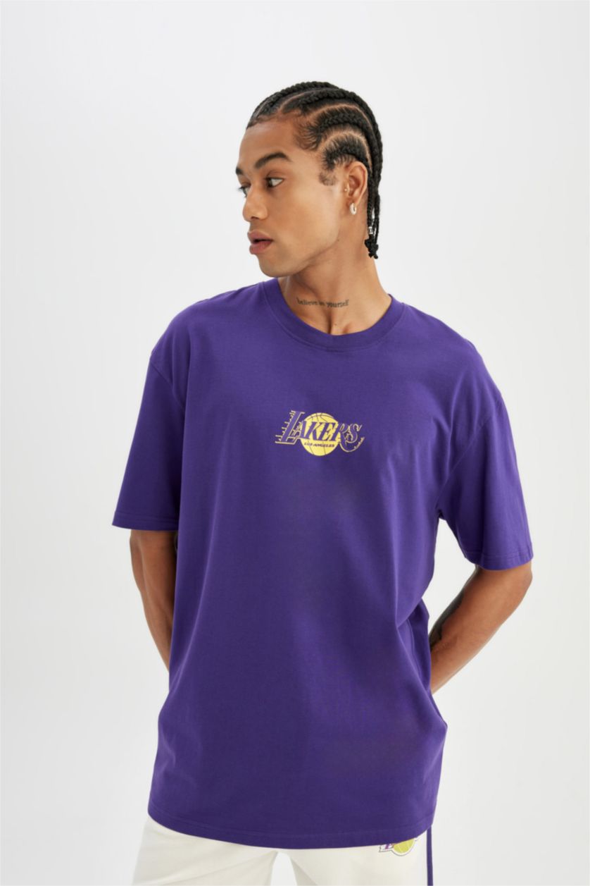 HOMME Violet T-Shirt Oversize Col Rond à Manches Courtes de DeFactofit NBA Los Angeles Lakers