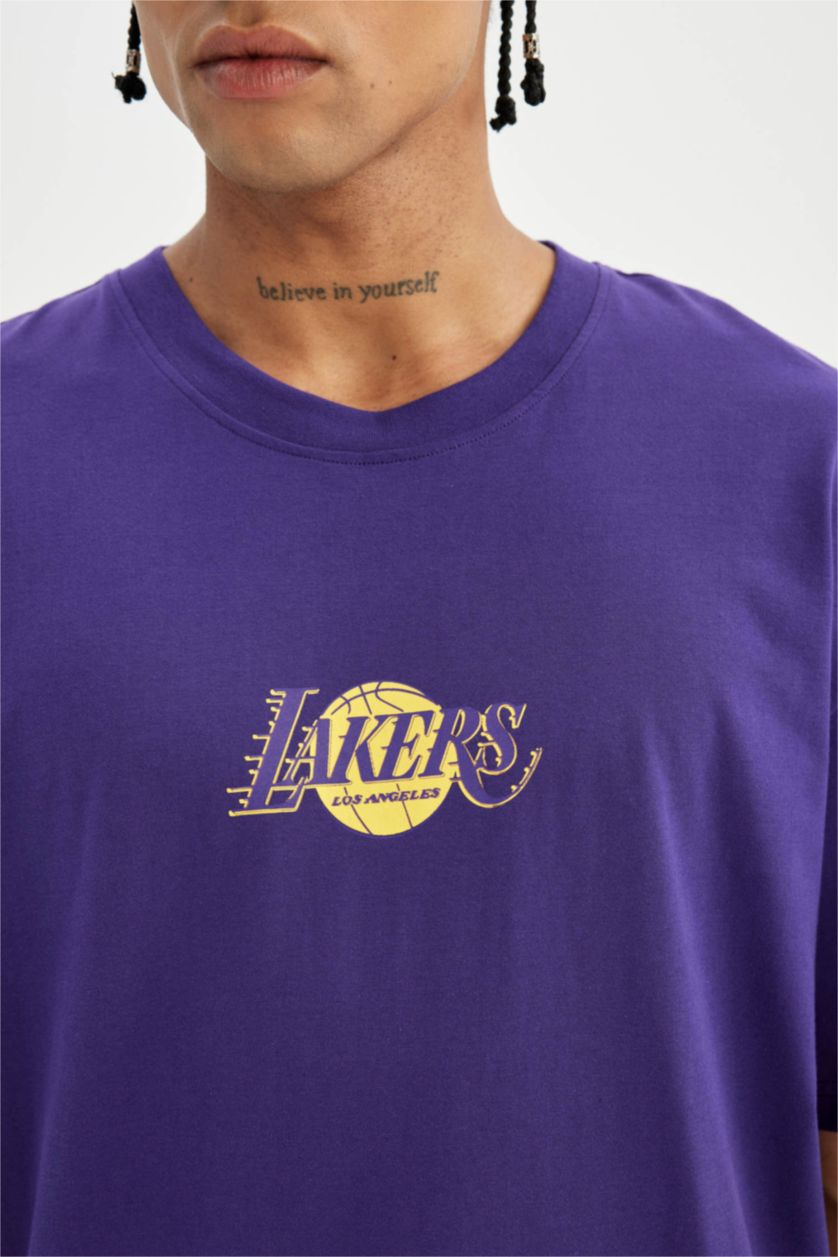 HOMME Violet T-Shirt Oversize Col Rond à Manches Courtes de DeFactofit NBA Los Angeles Lakers