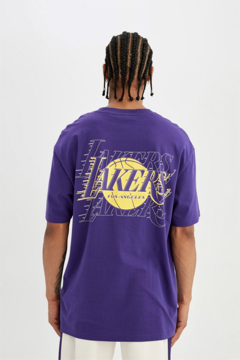 HOMME Violet T-Shirt Oversize Col Rond à Manches Courtes de DeFactofit NBA Los Angeles Lakers
