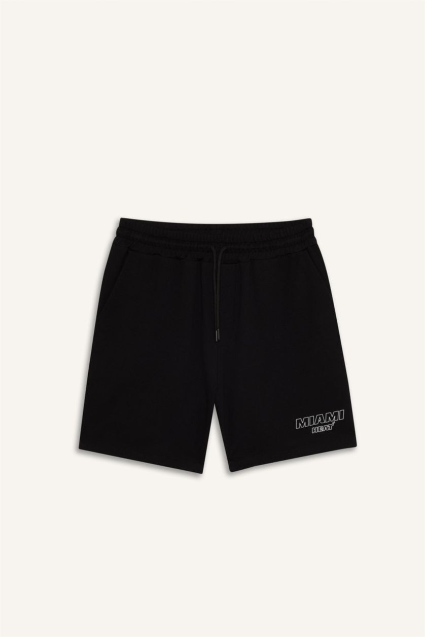 Erkek Siyah NBA Miami Heat Standart Fit Kısa Paça Şort