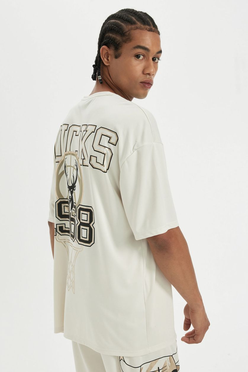 رجالي اللون الحجري تي شيرت اوفر سايز برقبة مستديرة من ميلووكي باكس